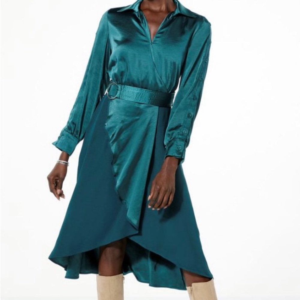 GREY by Jhoan Sebastian Grey Satin Shirt Dress NWOT